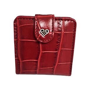 Brighton Red Croc-Embossed Snap Double Mirror Compact with Heart Accent 3" x 3"